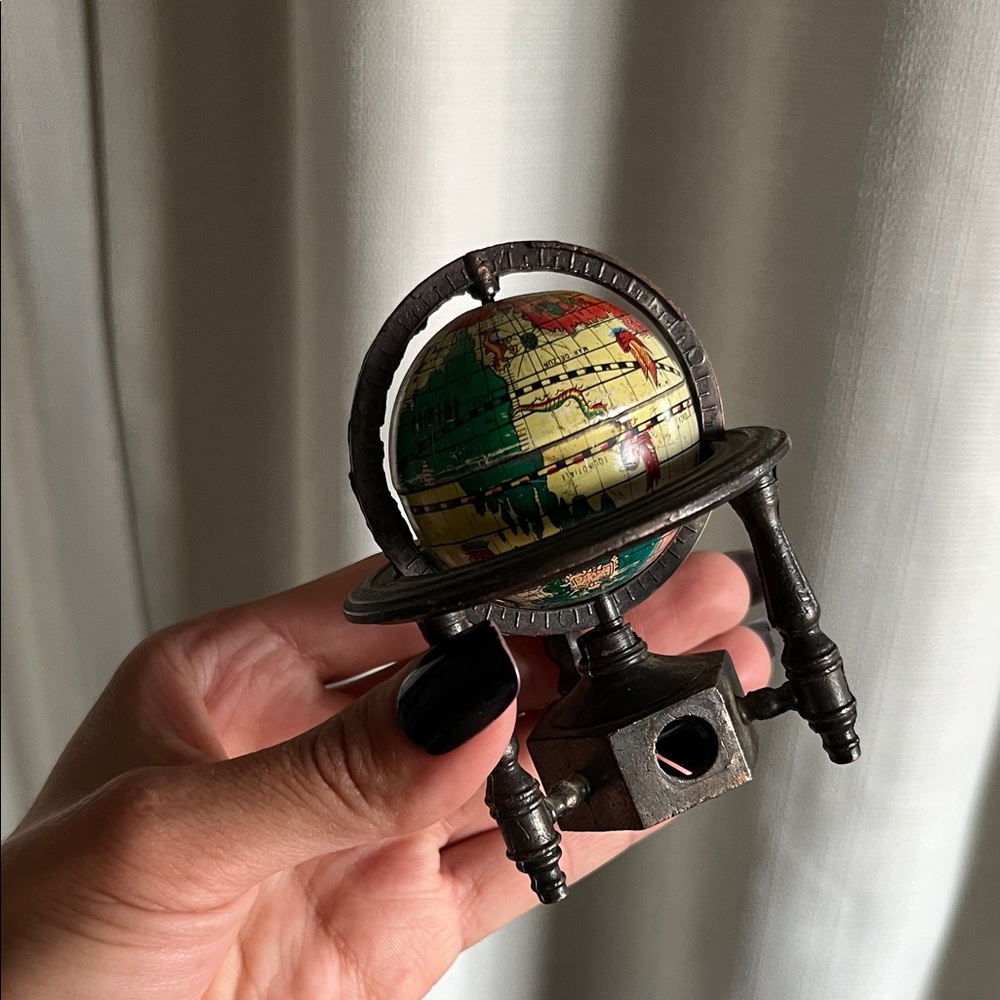 Mini Vintage Globe Desk Ornament in Green and Yellow brass